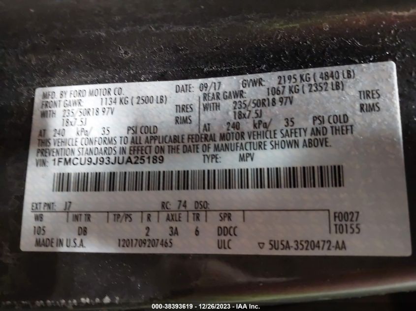 2018 FORD ESCAPE TITANIUM - 1FMCU9J93JUA25189