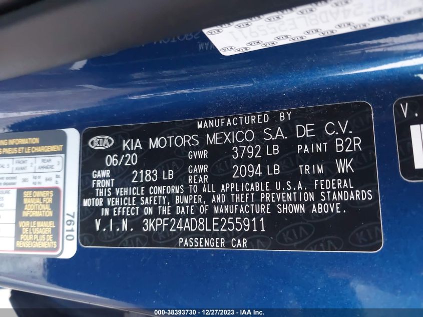 2020 KIA FORTE FE/LXS - 3KPF24AD8LE255911