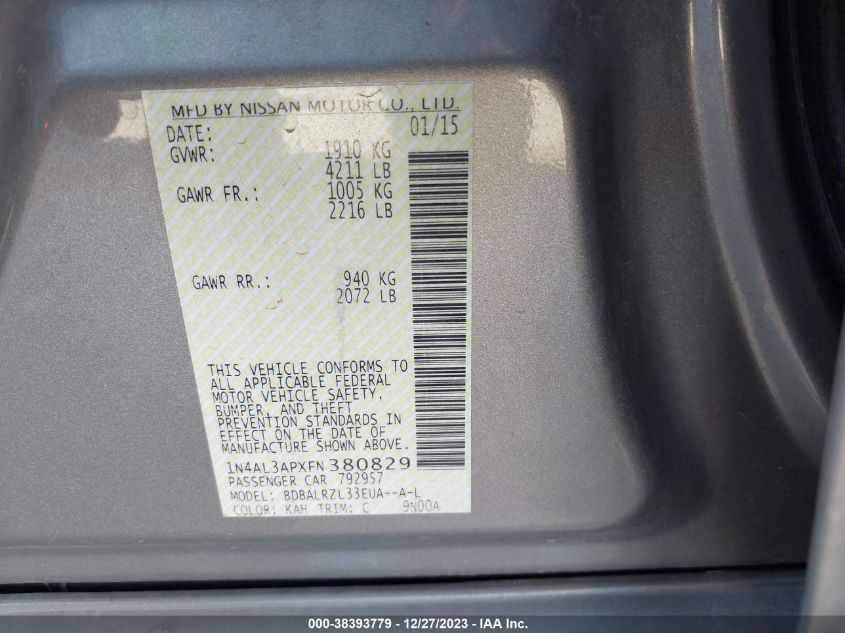 2015 NISSAN ALTIMA 2.5 SL - 1N4AL3APXFN380829