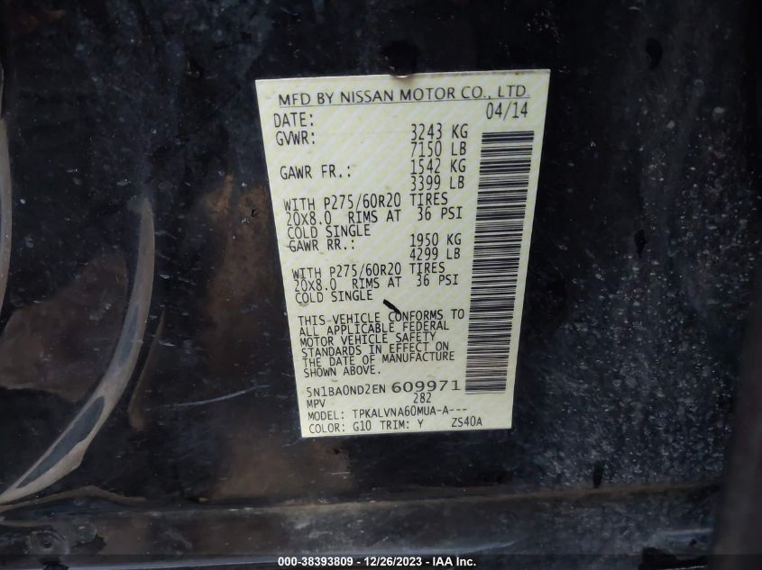 2014 NISSAN ARMADA SL - 5N1BA0ND2EN609971