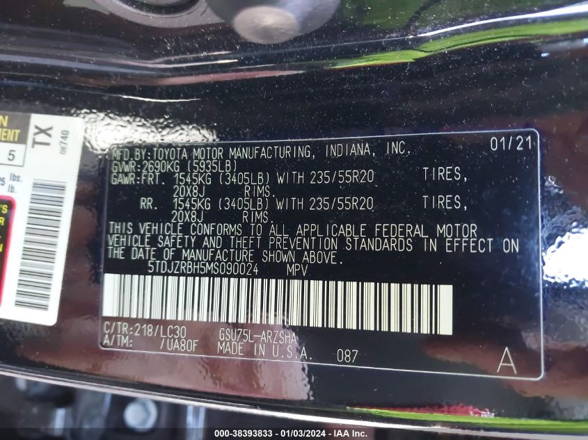2021 TOYOTA HIGHLANDER XSE - 5TDJZRBH5MS090024