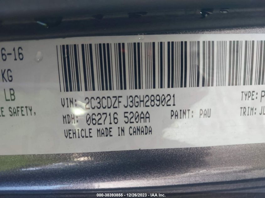 2016 DODGE CHALLENGER R/T SCAT PACK - 2C3CDZFJ3GH289021