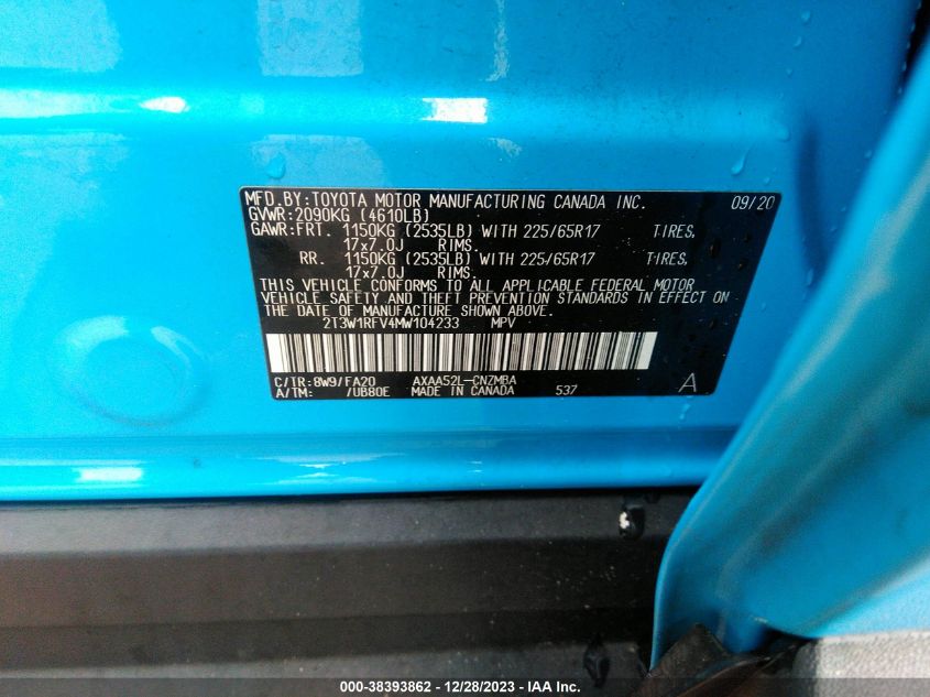 2021 TOYOTA RAV4 XLE/XLE PREMIUM - 2T3W1RFV4MW104233