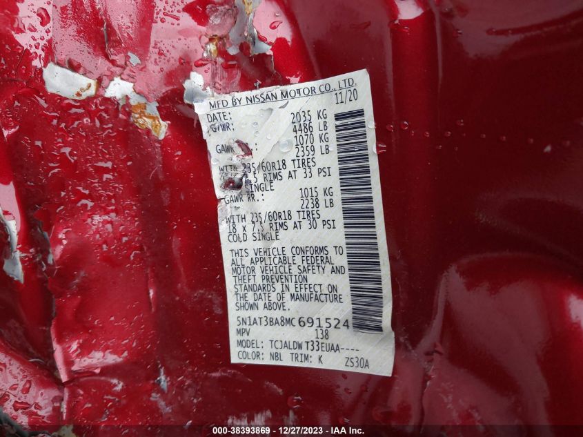 2021 NISSAN ROGUE SV FWD - 5N1AT3BA8MC691524