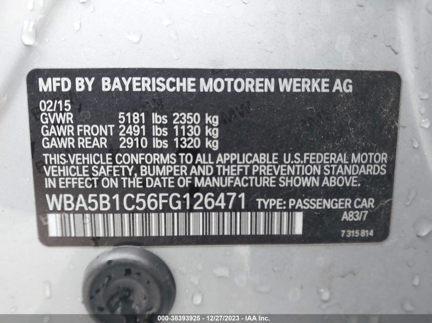 2015 BMW 535I I - WBA5B1C56FG126471