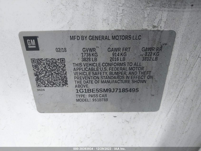 2018 CHEVROLET CRUZE LT - 1G1BE5SM9J7185495