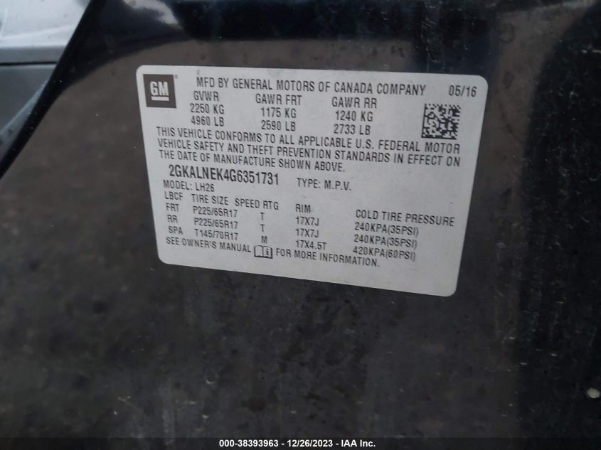 2016 GMC TERRAIN SLE-2 - 2GKALNEK4G6351731