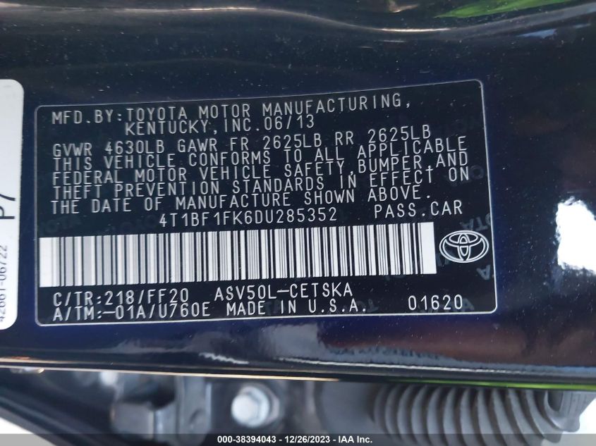 2013 TOYOTA CAMRY SE - 4T1BF1FK6DU285352