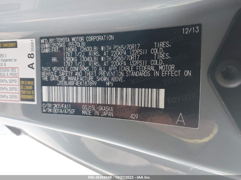 2014 TOYOTA FJ CRUISER JTEBU4BF4EK187899