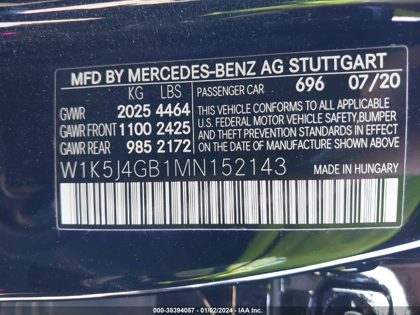2021 MERCEDES-BENZ CLA 250 - W1K5J4GB1MN152143