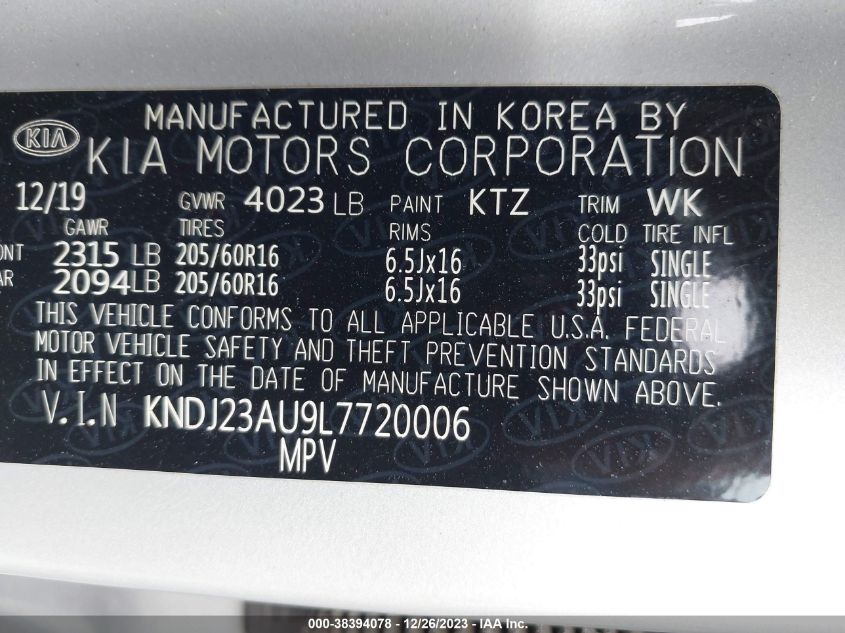 2020 KIA SOUL S - KNDJ23AU9L7720006