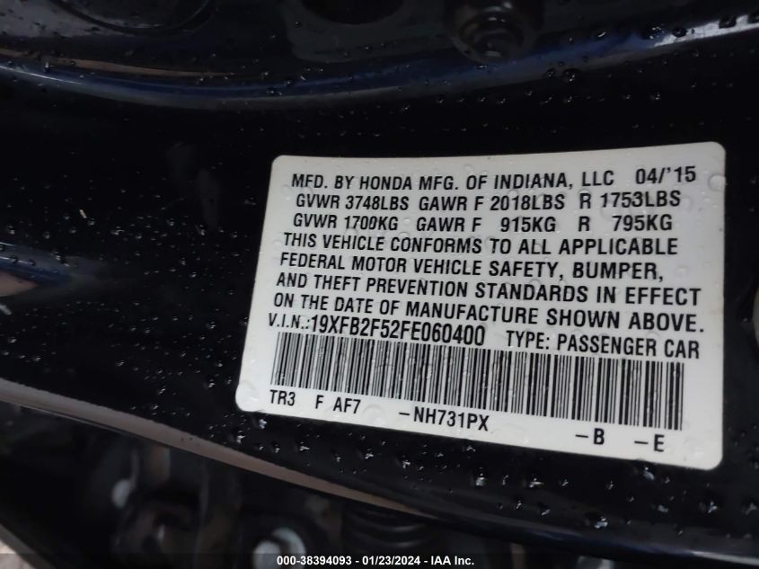2015 HONDA CIVIC LX - 19XFB2F52FE060400