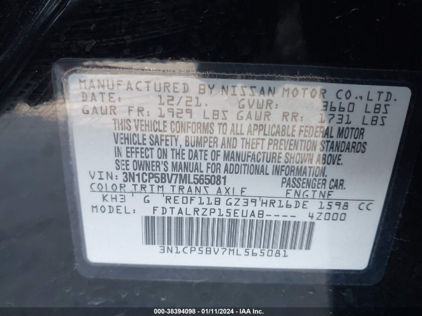 2021 NISSAN KICKS S XTRONIC CVT - 3N1CP5BV7ML565081