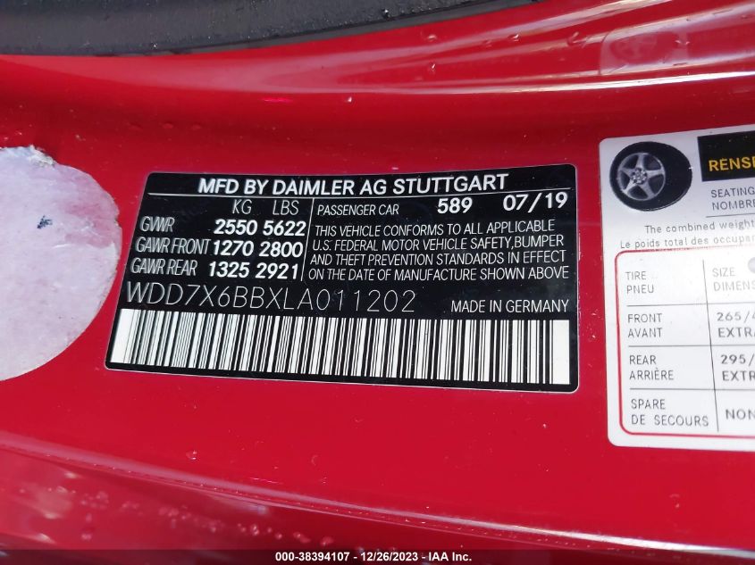 2020 MERCEDES-BENZ AMG GT 53 4-DOOR COUPE WDD7X6BBXLA011202