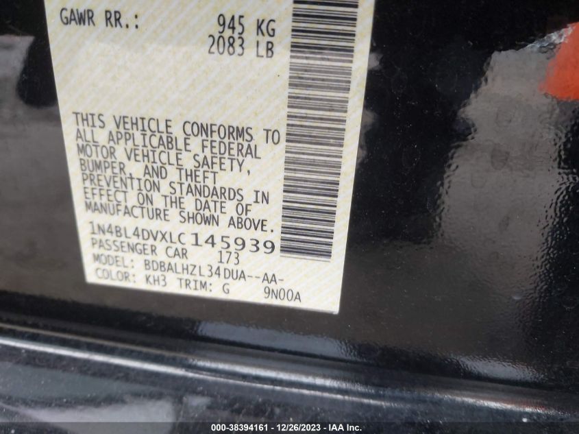 2020 NISSAN ALTIMA SV FWD - 1N4BL4DVXLC145939