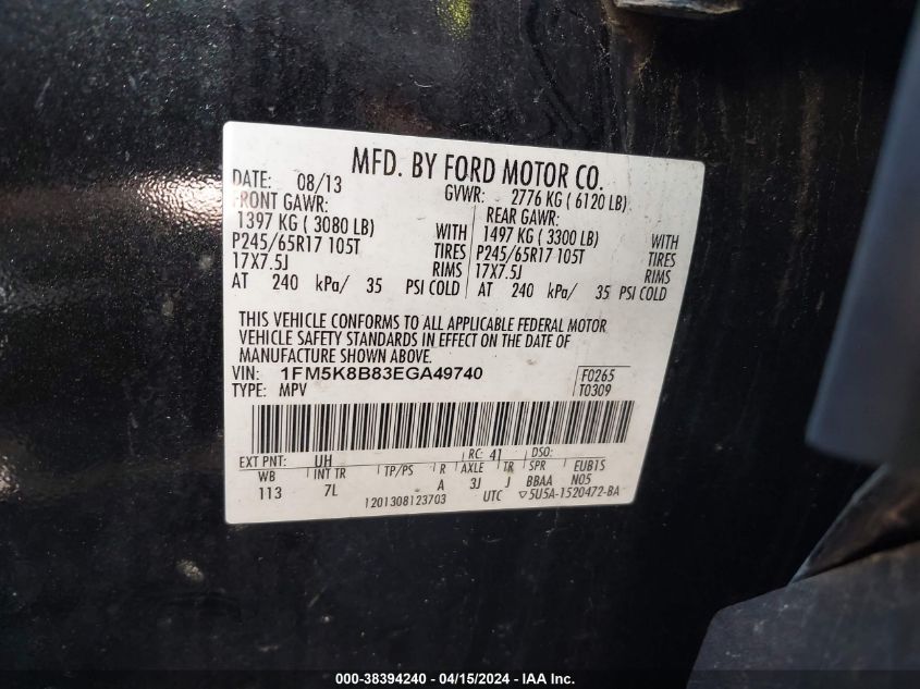 2014 FORD EXPLORER - 1FM5K8B83EGA49740