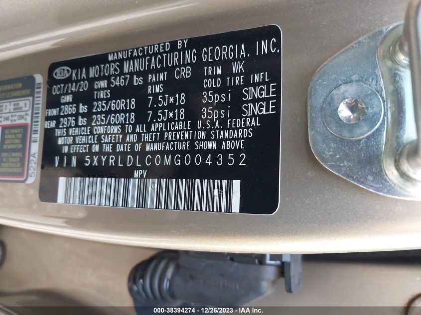 2021 KIA SORENTO S - 5XYRLDLC0MG004352