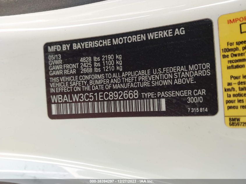 2014 BMW 640I - WBALW3C51EC892668