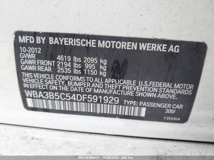 2013 BMW 328I XDRIVE - WBA3B5C54DF591929