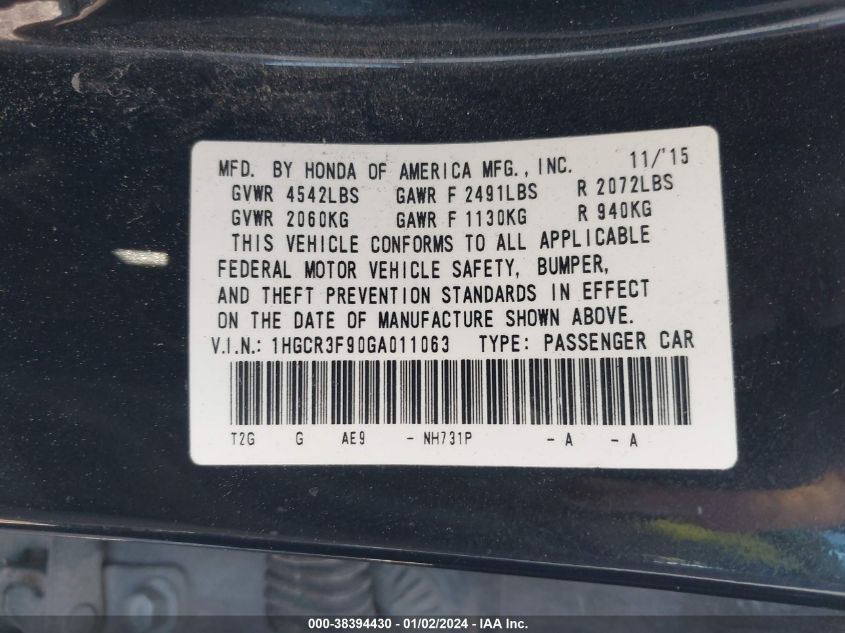 2016 HONDA ACCORD TOURING - 1HGCR3F90GA011063