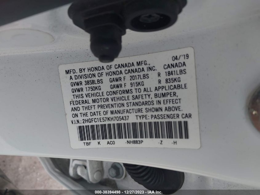 2019 HONDA CIVIC SI 2HGFC1E57KH705437