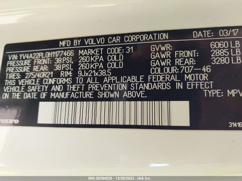 2017 VOLVO XC90 T6 INSCRIPTION - YV4A22PL0H1177466