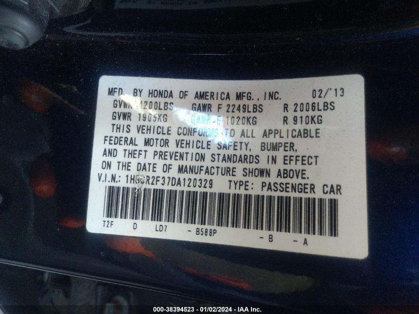 2013 HONDA ACCORD LX - 1HGCR2F37DA120329