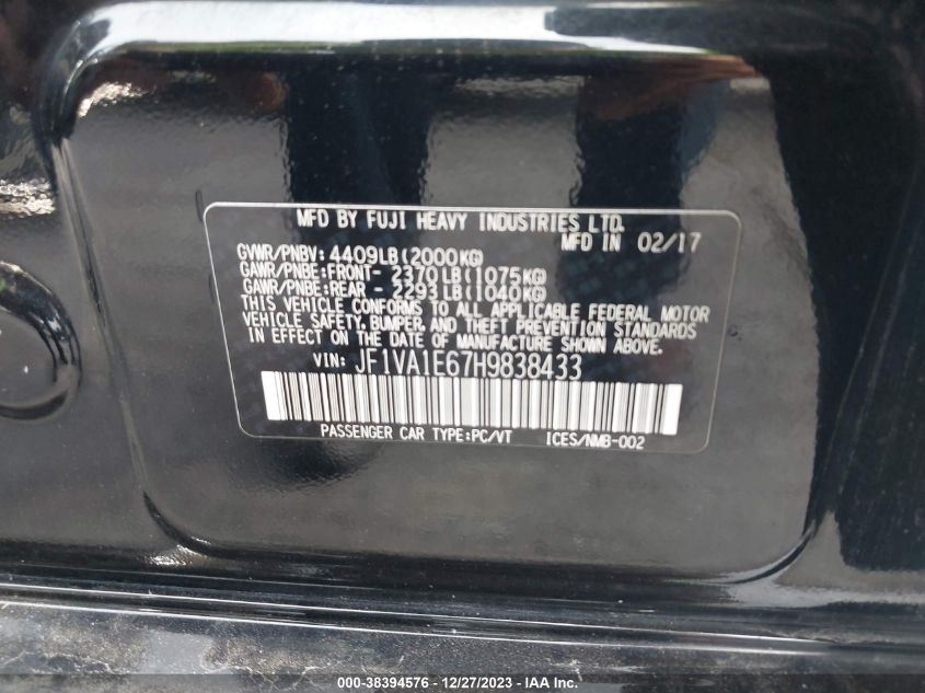 2017 SUBARU WRX PREMIUM - JF1VA1E67H9838433