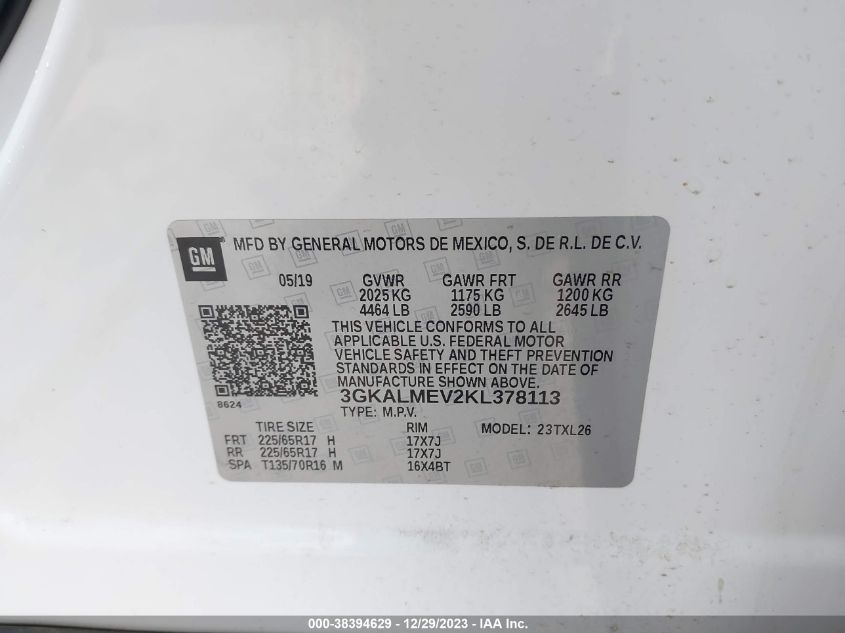 2019 GMC TERRAIN SLE - 3GKALMEV2KL378113