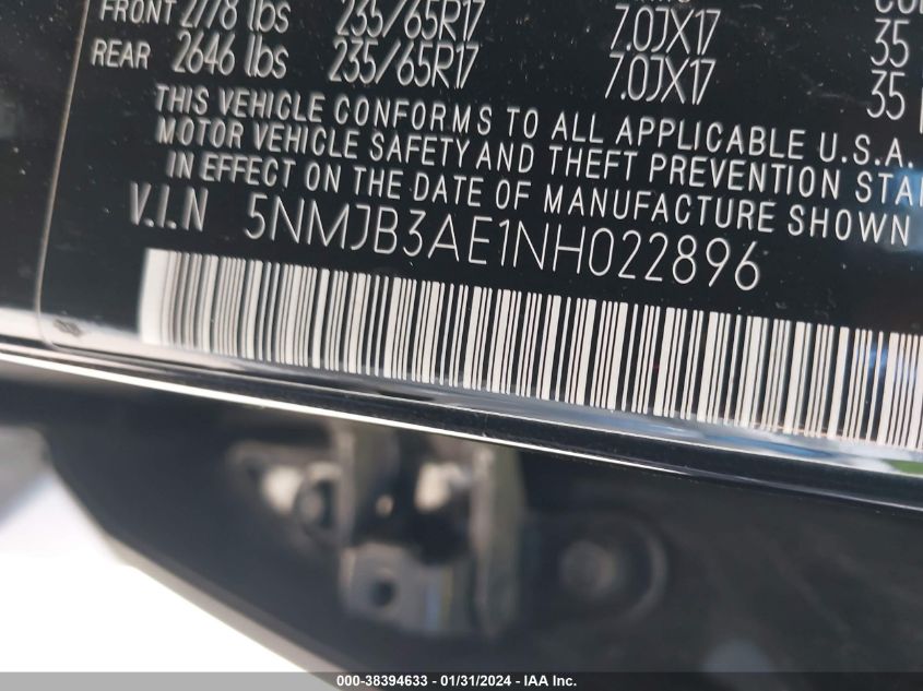 2022 HYUNDAI TUCSON SEL - 5NMJB3AE1NH022896