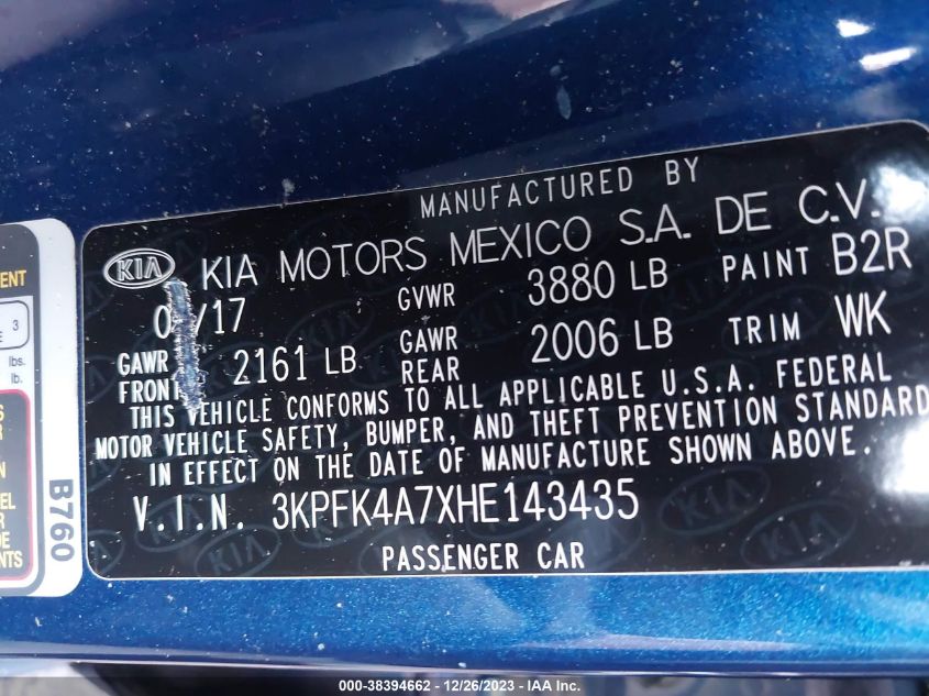 2017 KIA FORTE LX - 3KPFK4A7XHE143435