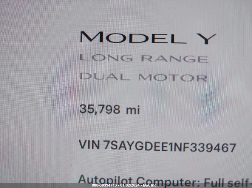 2022 TESLA MODEL Y LONG RANGE DUAL MOTOR ALL-WHEEL DRIVE - 7SAYGDEE1NF339467