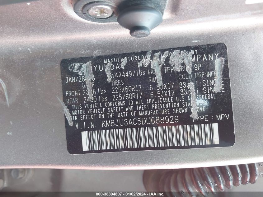 2013 HYUNDAI TUCSON GLS - KM8JU3AC5DU688929