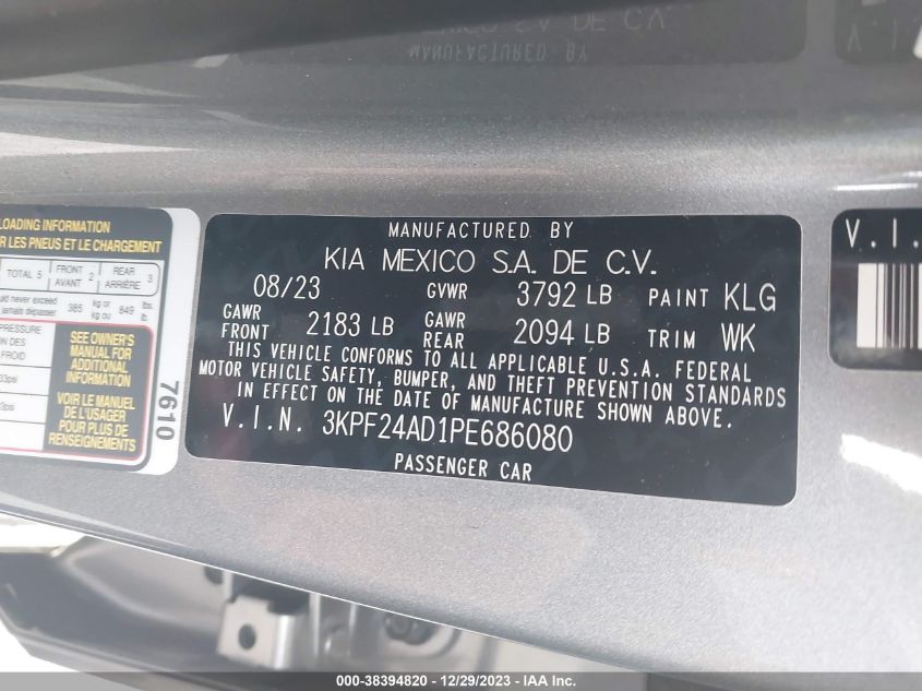 2023 KIA FORTE LX/LXS - 3KPF24AD1PE686080