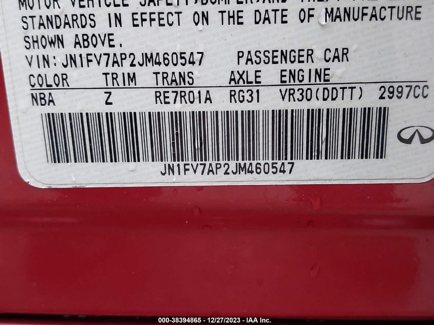 2018 INFINITI Q50 RED SPORT 400 - JN1FV7AP2JM460547
