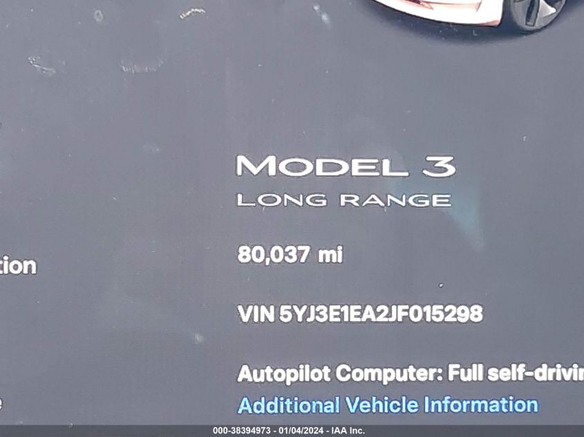 2018 TESLA MODEL 3 LONG RANGE/MID RANGE - 5YJ3E1EA2JF015298