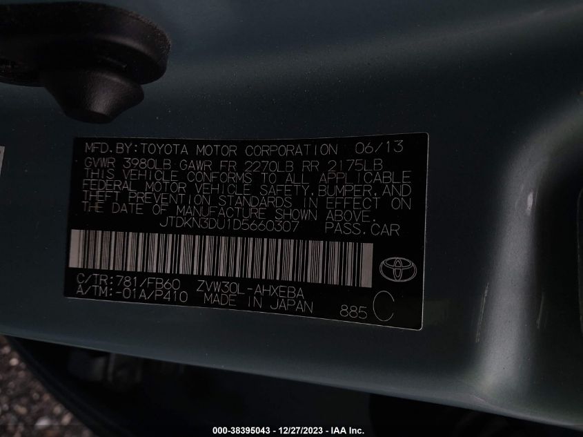 2013 TOYOTA PRIUS THREE - JTDKN3DU1D5660307