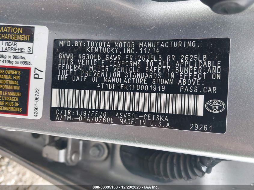 2015 TOYOTA CAMRY SE - 4T1BF1FK1FU001919