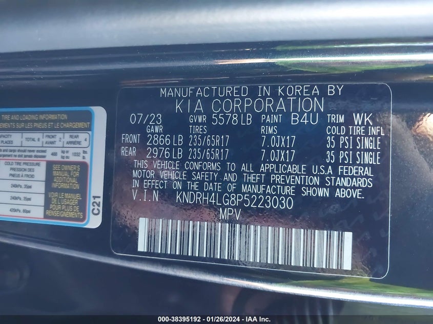VIN KNDRH4LG8P5223030 2023 KIA SORENTO HYBRID EX