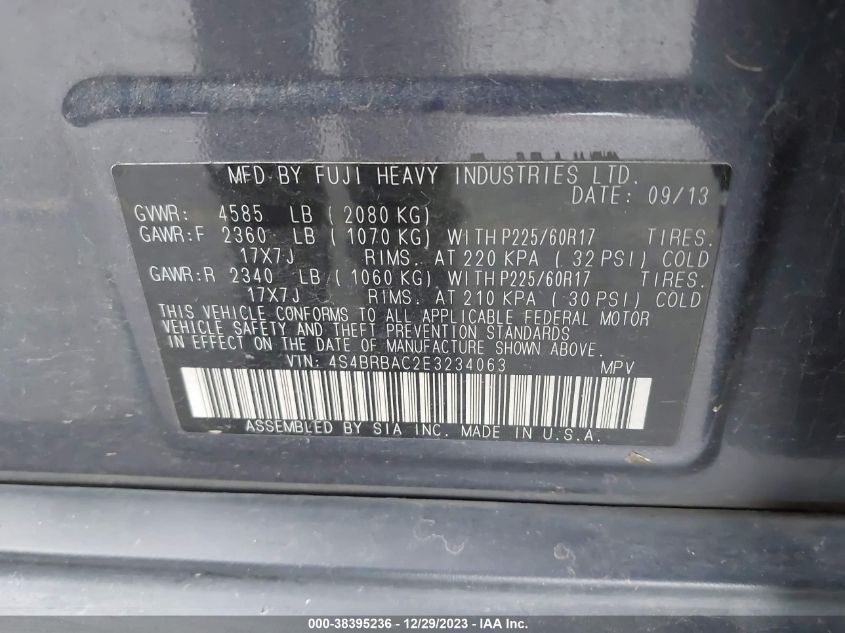 2014 SUBARU OUTBACK 2.5I - 4S4BRBAC2E3234063
