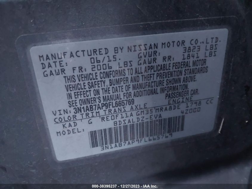 2015 NISSAN SENTRA S/SV/SR/SL - 3N1AB7AP9FL665769