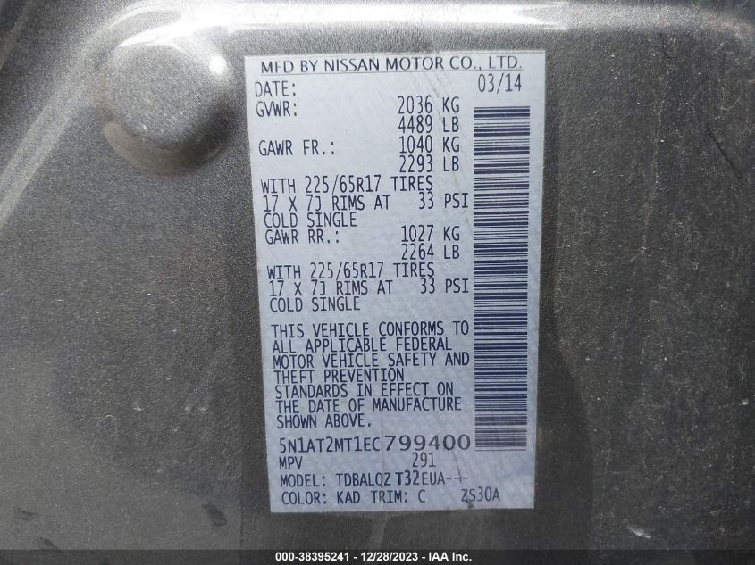 2014 NISSAN ROGUE SV - 5N1AT2MT1EC799400