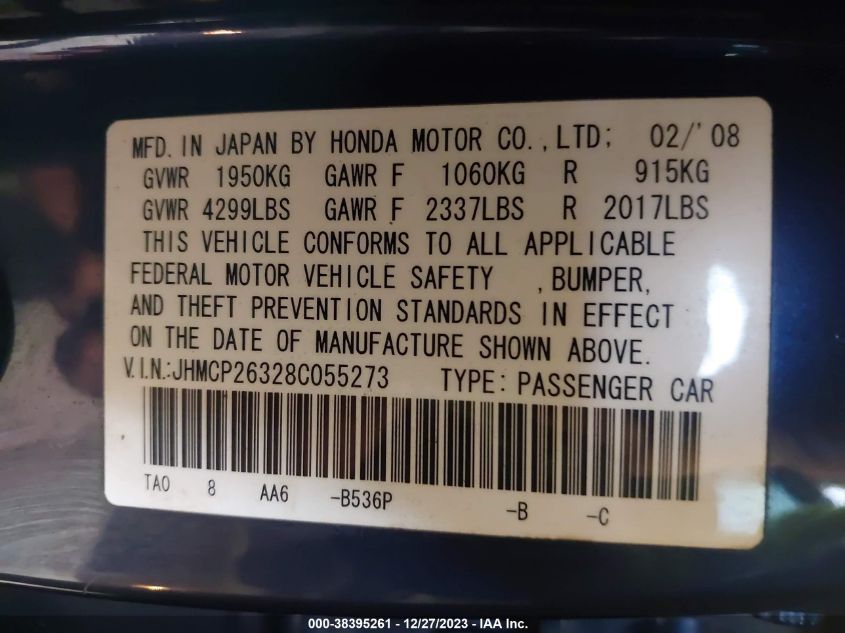 JHMCP26328C055273 | 2008 HONDA ACCORD