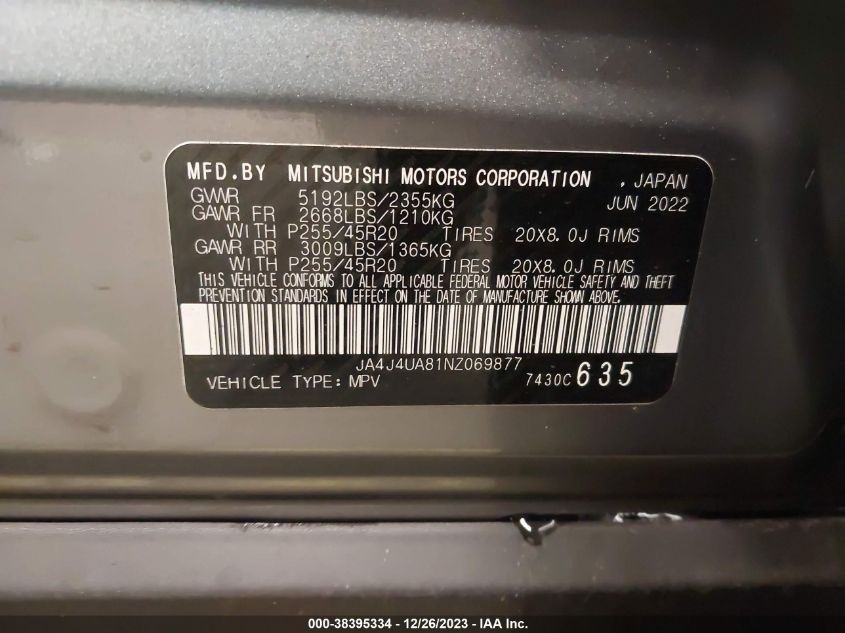 2022 MITSUBISHI OUTLANDER BLACK EDITION S-AWC/SE 2.5 S-AWC/SE LAUNCH EDITION S-AWC - JA4J4UA81NZ069877