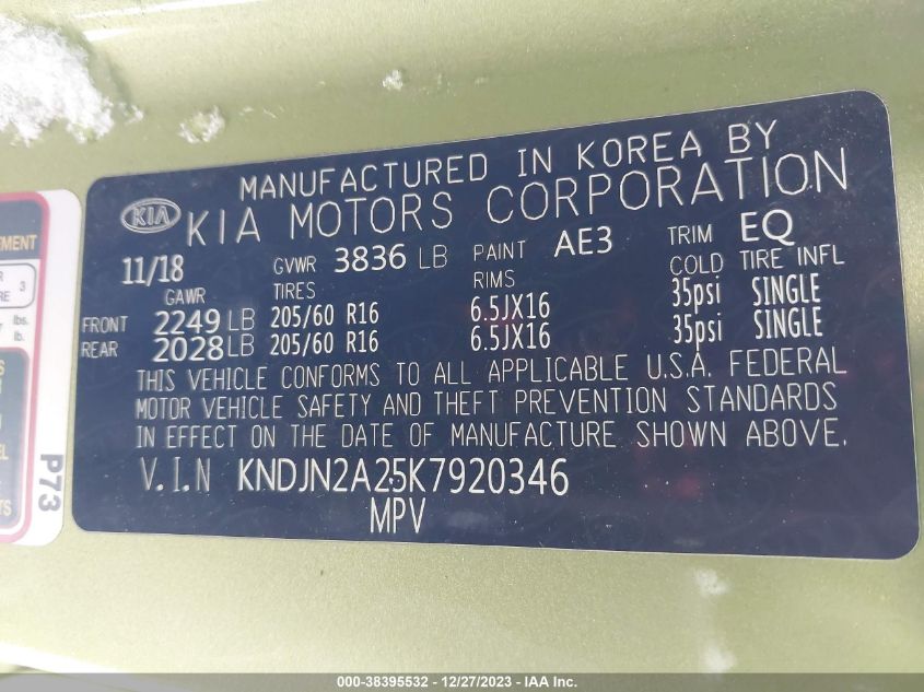 2019 KIA SOUL - KNDJN2A25K7920346