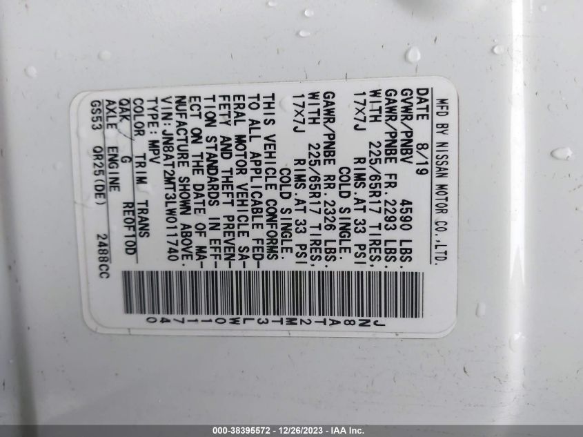 2020 NISSAN ROGUE SV FWD - JN8AT2MT3LW011740