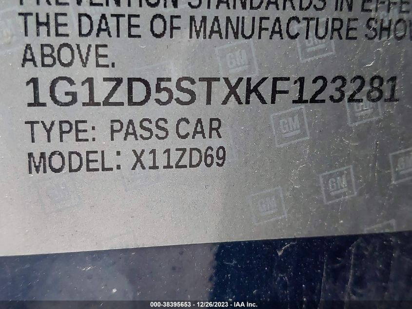 2019 CHEVROLET MALIBU LT - 1G1ZD5STXKF123281