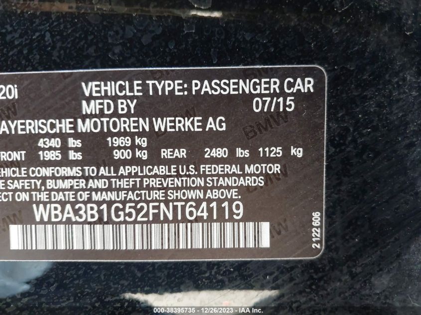 2015 BMW 320I - WBA3B1G52FNT64119