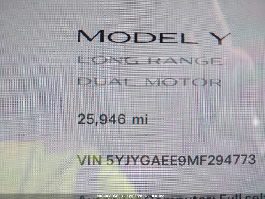 2021 TESLA MODEL Y - 5YJYGAEE9MF294773