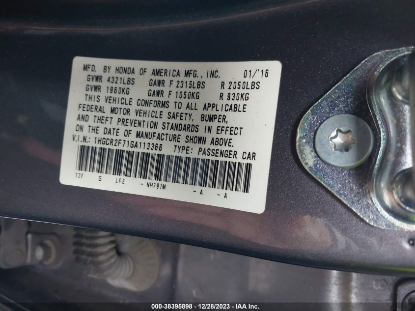 2016 HONDA ACCORD EX - 1HGCR2F71GA113366